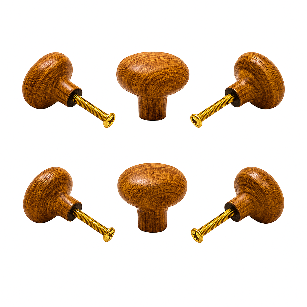 Classic Wooden Ceramic Ball Knob (Pack of 6) - Natural Wood Finish & Easy Install
