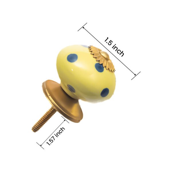 Yellow & Blue Polka Dot Ceramic Knobs with Antique Brass Accents (Set of 6) - 1.5 Inch - CDNY - Image 6