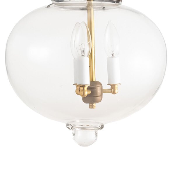 CDNY Large Onion Lantern: Plain Clear Glass Hanging Chandelier with Antique Brass Finish - Image 2