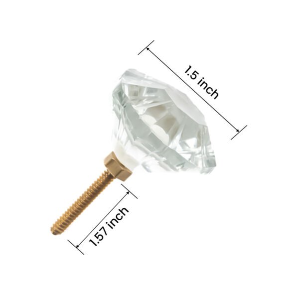 Dazzling diamond clear cut glass crystal Knobs with Brass Base (Set of 6) - 1.5 Inch - CDNY - Image 2