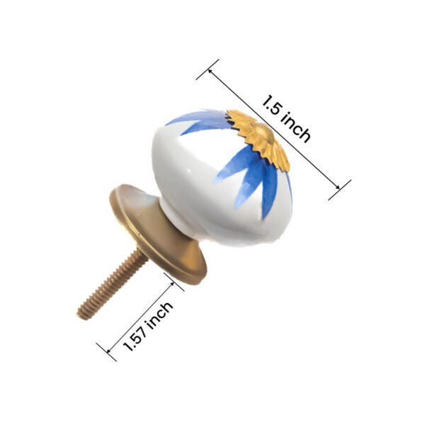 Hand-Painted Blue & White Floral Ceramic Knobs with Gold Accents (Set of 6) - 1.5 Inch - CDNY - Image 2
