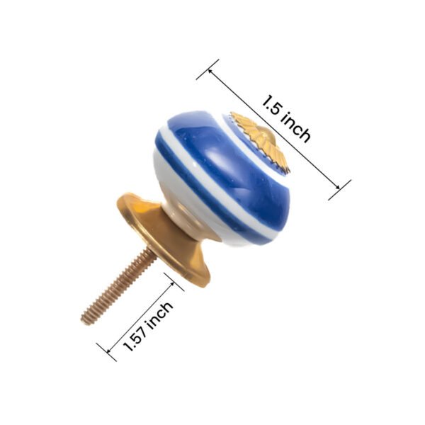 Striking Blue & White Line Striped Ceramic Knobs with Gold Starburst (Set of 6) - 1.5 Inch - CDNY - Image 2