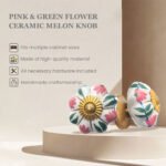 Elegant Pink & Green Floral Ceramic Melon Knobs (Pack of 6) - Hand-Painted & Easy Install for Cabinets & Drawers - Image 5