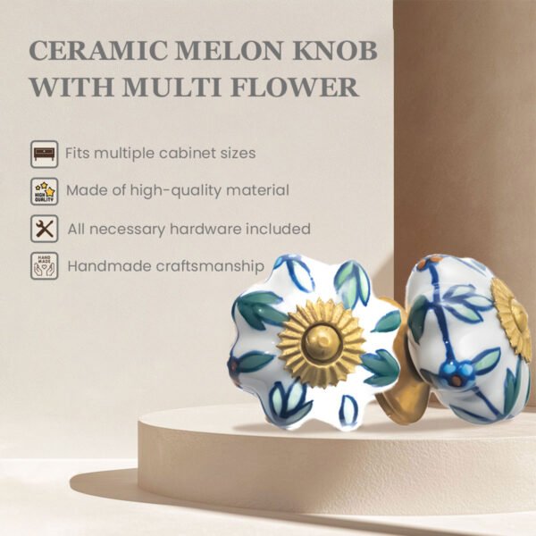 Hand-Painted Floral Multi flower Ceramic Knobs (Pack of 6) - Hand-Painted & Easy Install for Furniture - Image 4