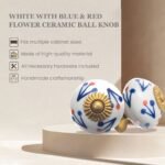 White Ceramic Knobs with Blue Sprigs & Red Dots (Pack of 6) - 1.5 Inch Furniture Pulls by CDNY - Image 5