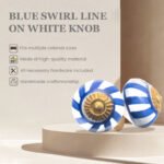 White Ceramic Knobs with Blue Swirl Line (Pack of 6) - 1.75 Inch Furniture Pulls by CDNY - Image 5