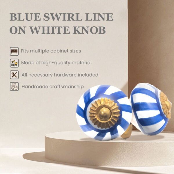 White Ceramic Knobs with Blue Swirl Line (Pack of 6) - 1.75 Inch Furniture Pulls by CDNY - Image 5