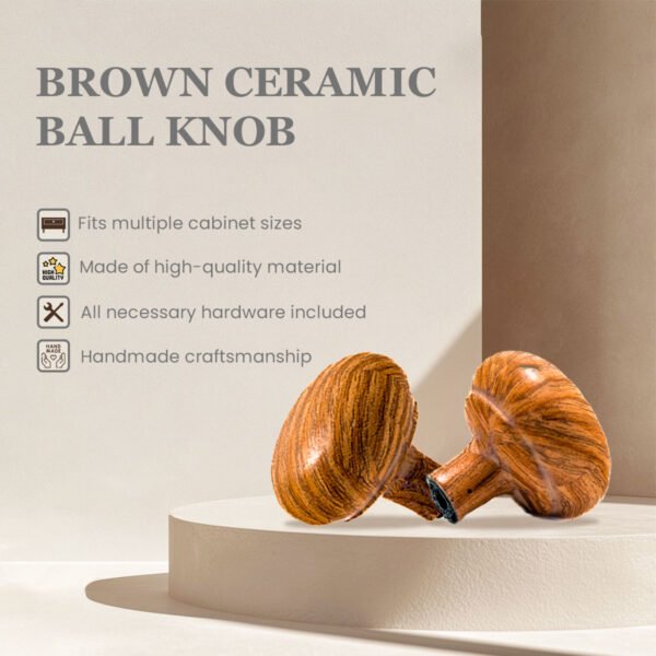 Classic Wooden Ceramic ball Knob (Pack of 6) - Natural  Wood Finish & Easy Install for Cabinets & Drawers By CDNY - Image 3