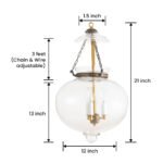 CDNY Large Onion Lantern: Plain Clear Glass Hanging Chandelier with Antique Brass Finish - Image 3