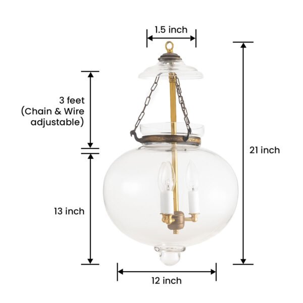 CDNY Large Onion Lantern: Plain Clear Glass Hanging Chandelier with Antique Brass Finish - Image 3