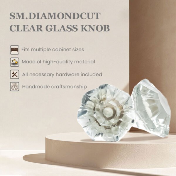 Dazzling diamond clear cut glass crystal Knobs with Brass Base (Set of 6) - 1.5 Inch - CDNY - Image 3
