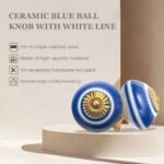 Striking Blue & White Line Striped Ceramic Knobs with Gold Starburst (Set of 6) - 1.5 Inch - CDNY - Image 3