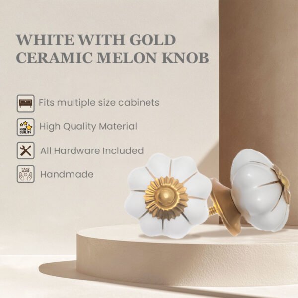 White Ceramic Pumpkin Knobs (Pack of 6) - 1.75 Inch Furniture Pulls by CDNY - Image 3