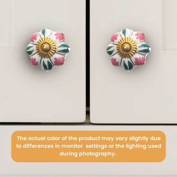 Elegant Pink & Green Floral Ceramic Melon Knobs (Pack of 6) - Hand-Painted & Easy Install for Cabinets & Drawers - Image 2