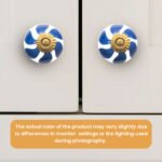 Hand-Painted Blue Leaf & White Ceramic Knobs with Antique Brass Accents (Set of 6) - 1.5 Inch - CDNY - Image 2