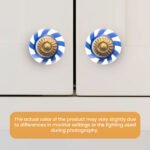 White Ceramic Knobs with Blue Swirl Line (Pack of 6) - 1.75 Inch Furniture Pulls by CDNY - Image 2