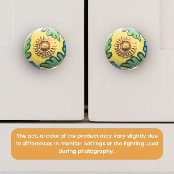 Vibrant Yellow & Green Floral Ceramic Cabinet Knobs (Pack of 6) - Hand-Painted & Easy Install for Dressers & Drawers - Image 2