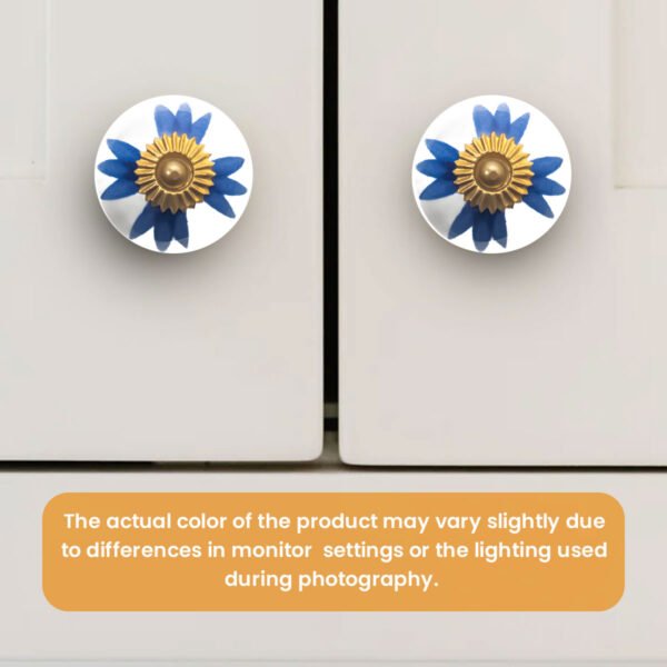 Hand-Painted Blue & White Floral Ceramic Knobs with Gold Accents (Set of 6) - 1.5 Inch - CDNY - Image 6