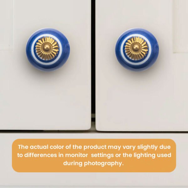 Striking Blue & White Line Striped Ceramic Knobs with Gold Starburst (Set of 6) - 1.5 Inch - CDNY - Image 5