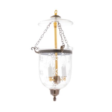 Small star cut glass hanging accent lantern with darkened metal finish
