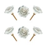 Dazzling diamond cut clear glass crystal knobs with brass base, set of 6