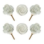 Elegant clear glass rose swirl knobs with antique brass base, set of 6