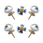 Hand-painted blue and white floral ceramic knobs with gold accents in a set of 6