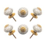 Hand-painted grey dash ceramic knobs with gold accents, set of 6