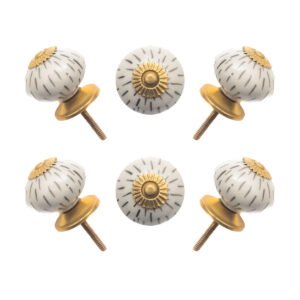 Hand-painted grey dash ceramic knobs with gold accents, set of 6