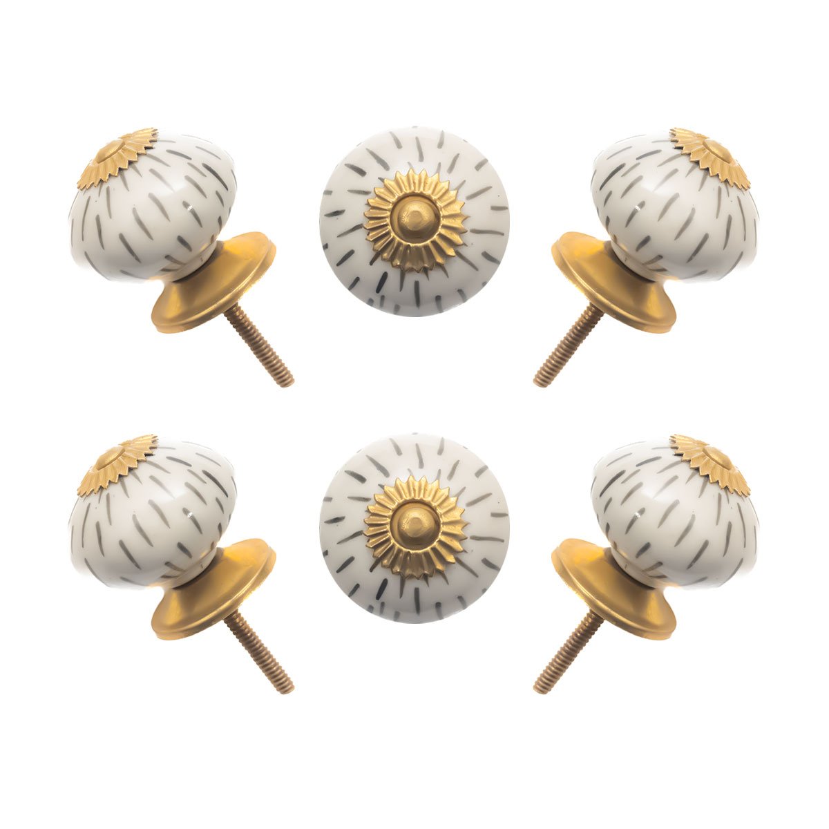 Add a modern artistic touch to your drawers with these grey ceramic knobs, featuring a unique dash pattern and subtle gold accents.