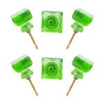 Emerald green square crystal glass knob with a brass base, set of 6