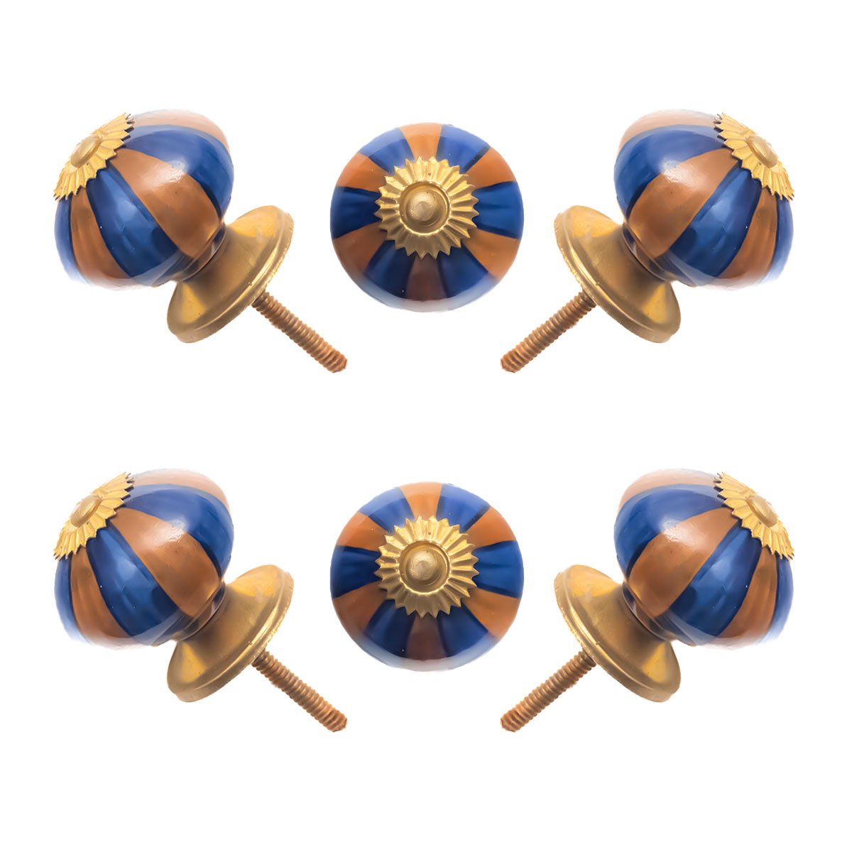 Blue & Brown Striped Ceramic Knob (Pack of 6) – 1.5 Inch Furniture Pulls by CDNY